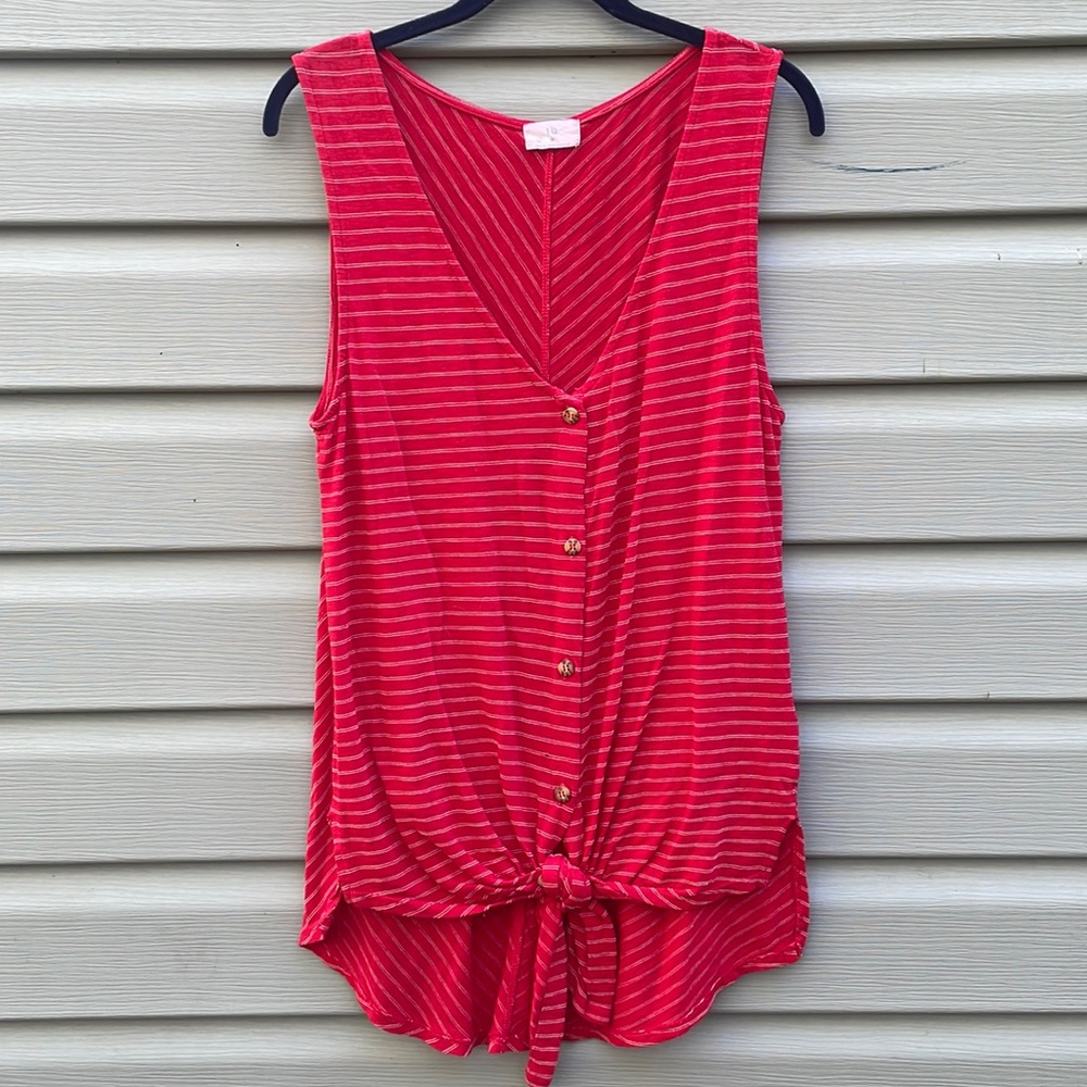 T.LA Red Striped Tie-Hem Tunic Tank Top